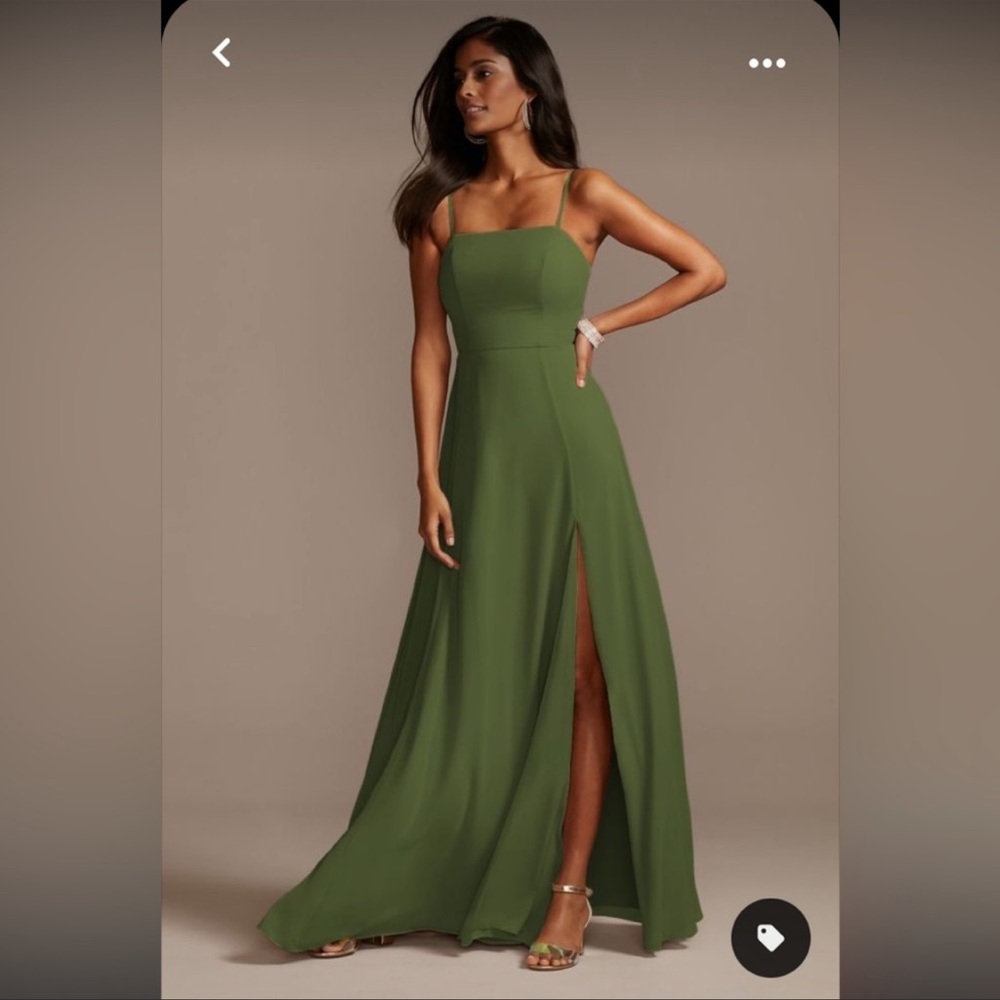 David's Bridal Spaghetti Strap Chiffon Bridesmaid Dress martini olive size 8